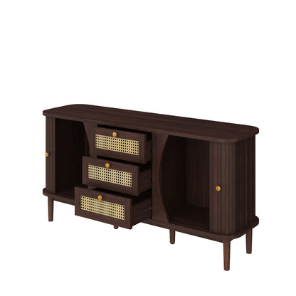 Dressoir – Sideboard – Opbergkast – Ladekast – Kast – Hardhout en Rotan – Schuifdeuren en Lades