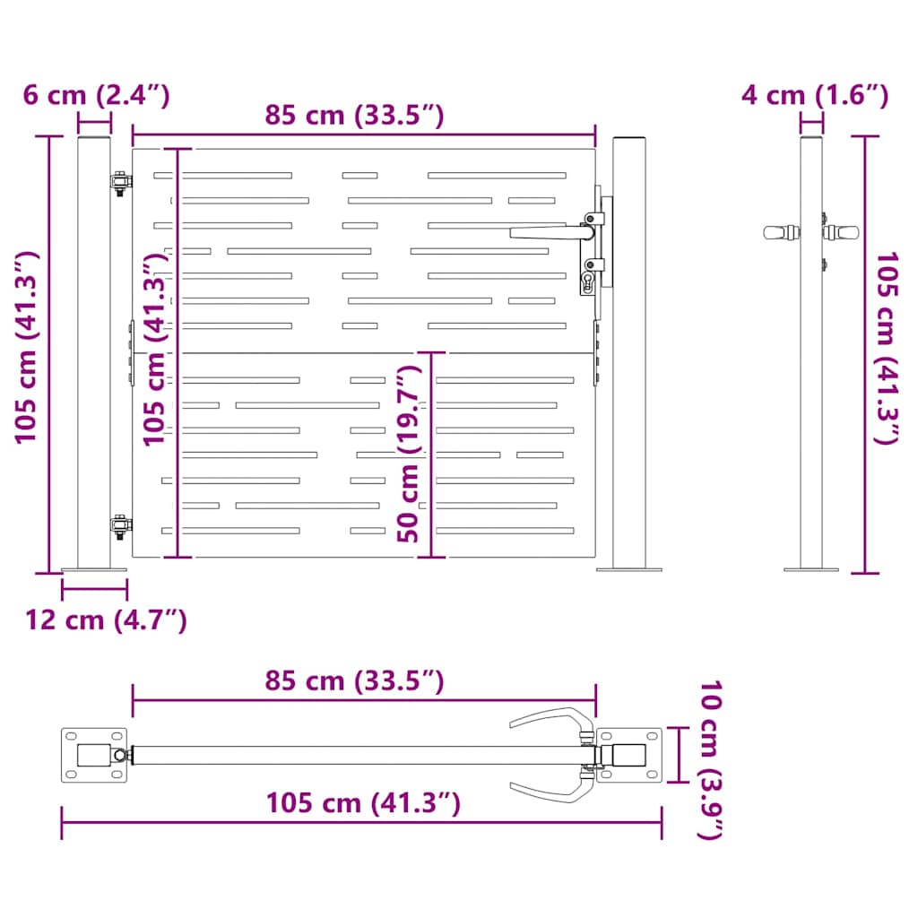 Toegangspoort – Tuinpoort – Beveiligingspoort – Buitendeur – Metaalpoort – 105 x 100 cm – Gepoedercoat Staal – Insteekslot Veilig