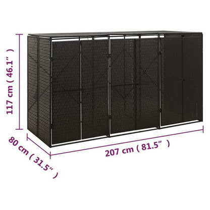 Afvalbak Buiten – Vuilnisbak Tuin – Afvalcontainer Recycling – Prullenbak Buiten – Grote Afvalbak 3 Compartimenten – Weerbestendig PE-Rattan – Afmeting 207x80x117 cm