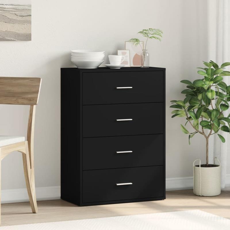 Modern Black Wooden Sideboard with 4 Drawers - 60x31x84cm, Minimalist Design, Removable Storage, Perfect for Living Room or Bedroom, Bedroom Storage Unit | Sleek Storage Unit | Wooden Construction, Sideboard Storage