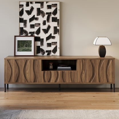 TV-meubel – TV-kast – Lowboard – Dressoir – Media meubel – 3D Gestreept – Bamboe – Laag Ontwerp – Vloerplaatsing