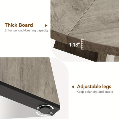 Ronde Eettafel – Eetkamertafel – Tafel Rond – Hardhouten Tafel – Eettafel Grijs – Massief Houten Tafelblad – Verstelbare Antislip Pootdoppen – 120 cm Diameter – 75 cm Hoogte – Stabiel Met Metalen Beugels