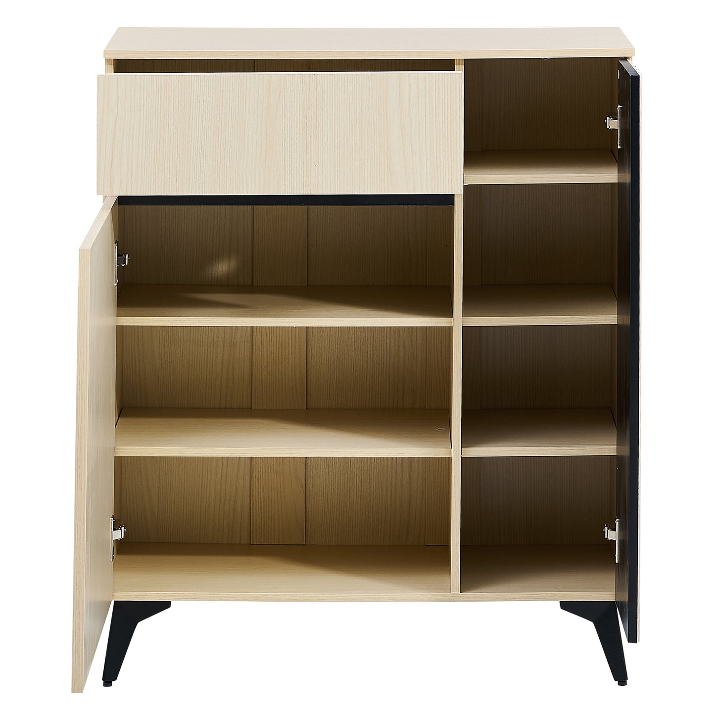 Schoenenkast – Schoenenopberger – Halmeubel – Opbergkast – Dressoir – Modern Design – Verstelbare Planken – Metaal Poten – Licht Hout – 75 cm Breed
