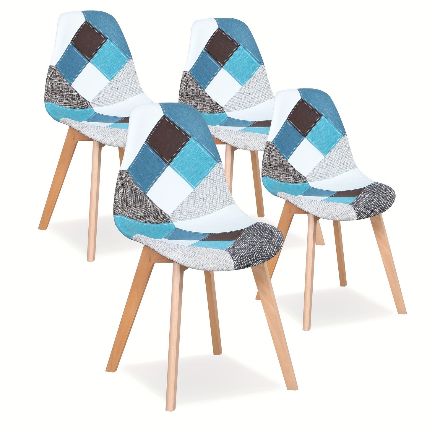 Eetkamerstoelen – Stoelen – Dinerset – Keukenstoelen – Zwarte Stoelen – Blauw Patchwork – Scandinavisch Design – Ergonomisch – Massief Beukenhout – Onderhoudsvriendelijk