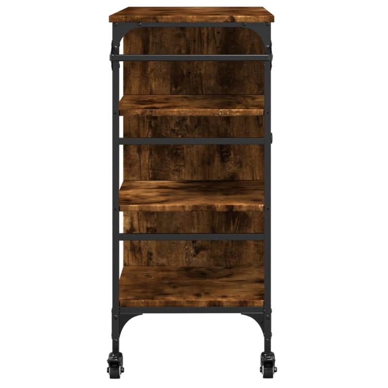 Keukentrolley – Keukenwagen – Serveerwagen – Keukenrek – Opbergtrolley – Rook Eiken – Hout & Staal – 87,5x38,5x84,5 cm