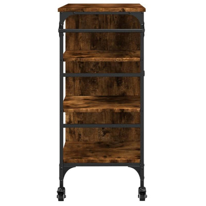 Keukentrolley – Keukenwagen – Serveerwagen – Keukenrek – Opbergtrolley – Rook Eiken – Hout & Staal – 87,5x38,5x84,5 cm