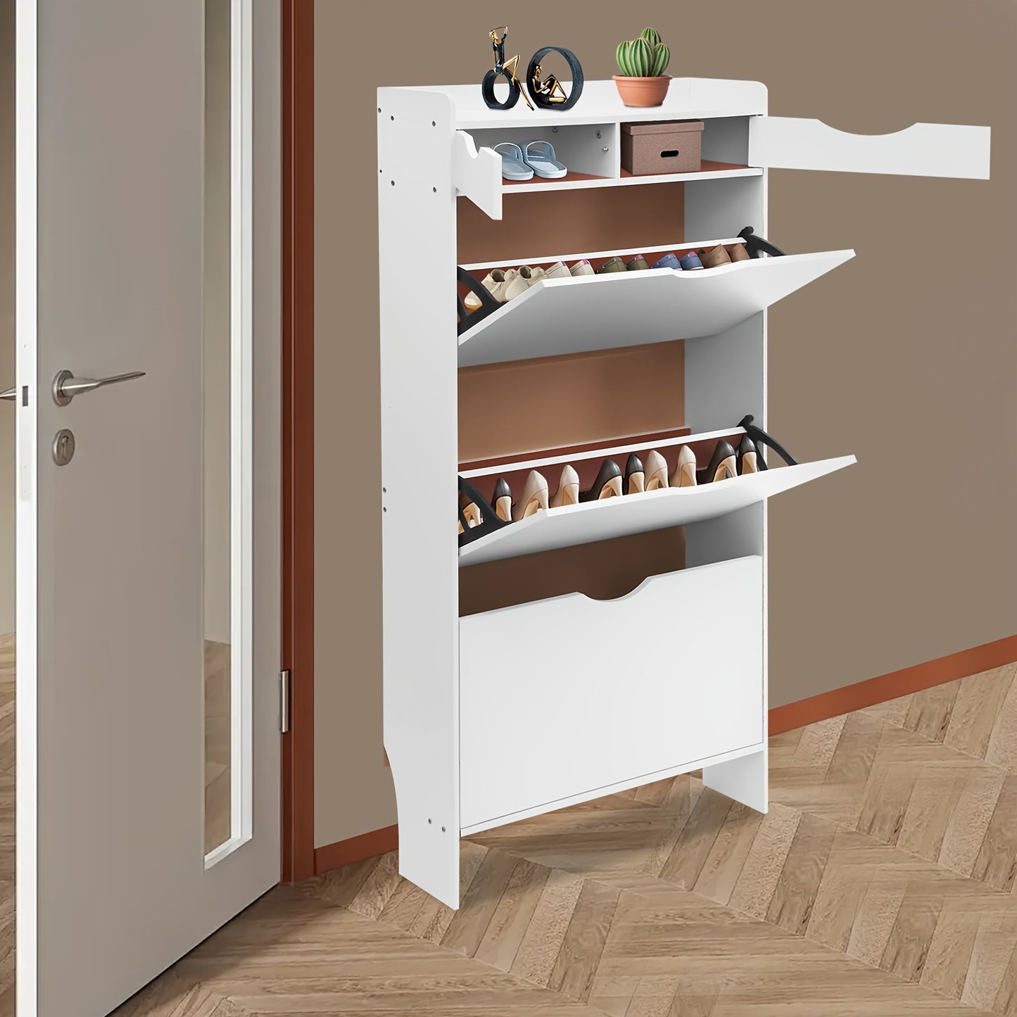 Schoenenkast – Schoenopbergkast – Schoenrek – Schoenmeubel – Schoenenopslag – Wit – Ruimtebesparend Smal Ontwerp – 13 Paar Schoenen Capaciteit