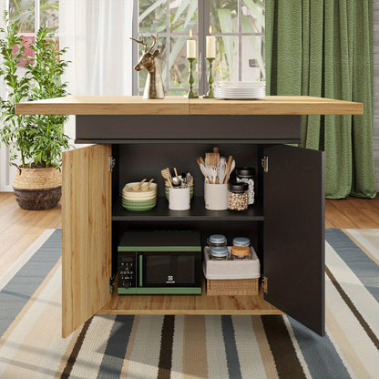 Uitschuifbare Eettafel – Inklapbare Tafel – Eetkamertafel – Keukentafel – Retro Tafel – Ruimtebesparend – Opbergruimte Met Lades – 110-140 cm – Met Metalen Frame – Geen Montage