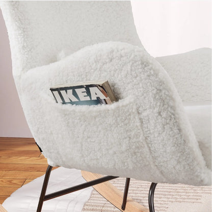 Schommelstoel – Lounge Fauteuil – Relaxstoel – Zachte Teddy Pluche Stoel – Woonkamer Stoel – Met Hoofdkussen – Draagkracht 113 kg – Wit