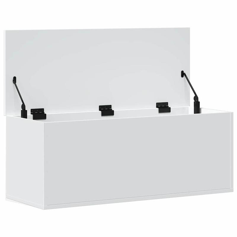 White Modern Minimalist Wooden Storage Box with Open Lid - Large Rectangular Organizer Chest for Bedroom, Living Room, Home Office - Sturdy Wooden Construction, Space-Saving Design, Multi-Purpose Furniture for Clothes, s