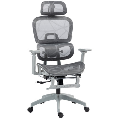Ergonomische Bureaustoel – Kantoorstoel – Deskchair – Werkstoel – Mesh Bureaustoel – Verstelbare Armleuningen – Ademend Mesh Stof – Grijs