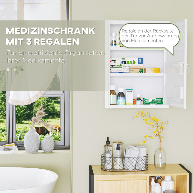 Wandkastje Medicijnkastje Apothekerskastje Opbergrek Met Slot – Veiligheidskastje Badkamerkeuken – Wit 40x15x53,5 cm – Ruimtebesparend En Met 2 Stalen Sleutels