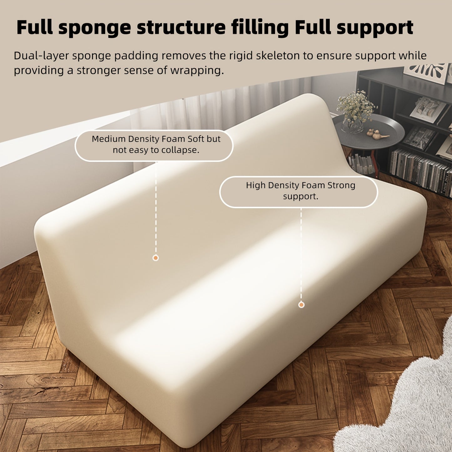 Chaise Longue – Zitzak – Lounge Stoel – Slaapbank – Tweezits Bank – Beige Polyester Bekleding – Ruimtebesparend, Gemakkelijk Montage