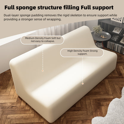 Chaise Longue – Zitzak – Lounge Stoel – Slaapbank – Tweezits Bank – Beige Polyester Bekleding – Ruimtebesparend, Gemakkelijk Montage