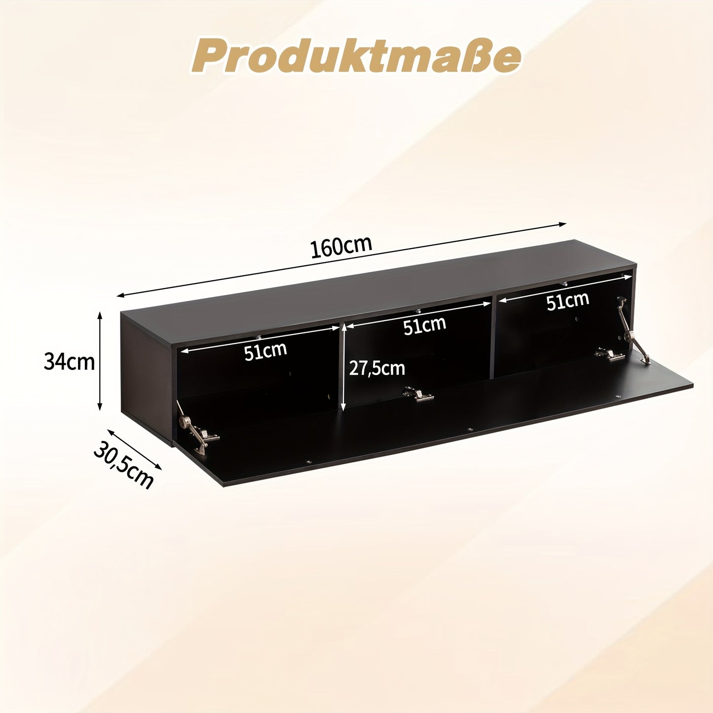 Zwevend TV Meubel – Wandmeubel – TV Kast – TV Console – Media Meubel – Matzwart – Push-Open Deur – Geschikt Tot 65 Inch