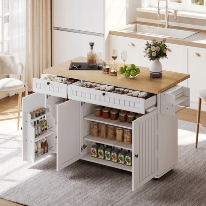 Keukenblok – Keukenkast – Keukenmeubel – Keukeneiland – Kitchenette – Mobiel met Inklapbaar Werkblad – Zes Wielen met Rem – Zwart Modern Design