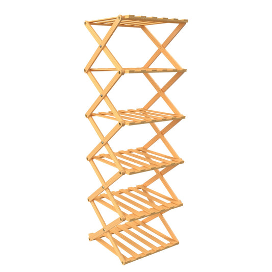 Schoenenrek – Schoenenkast – Schoenenopberger – Hal Organizer – Opbergrek – 6 Lagen – Smal & Vertical – Bamboe – Ruimtebesparend – Vrijstaand – 25x25x105 cm
