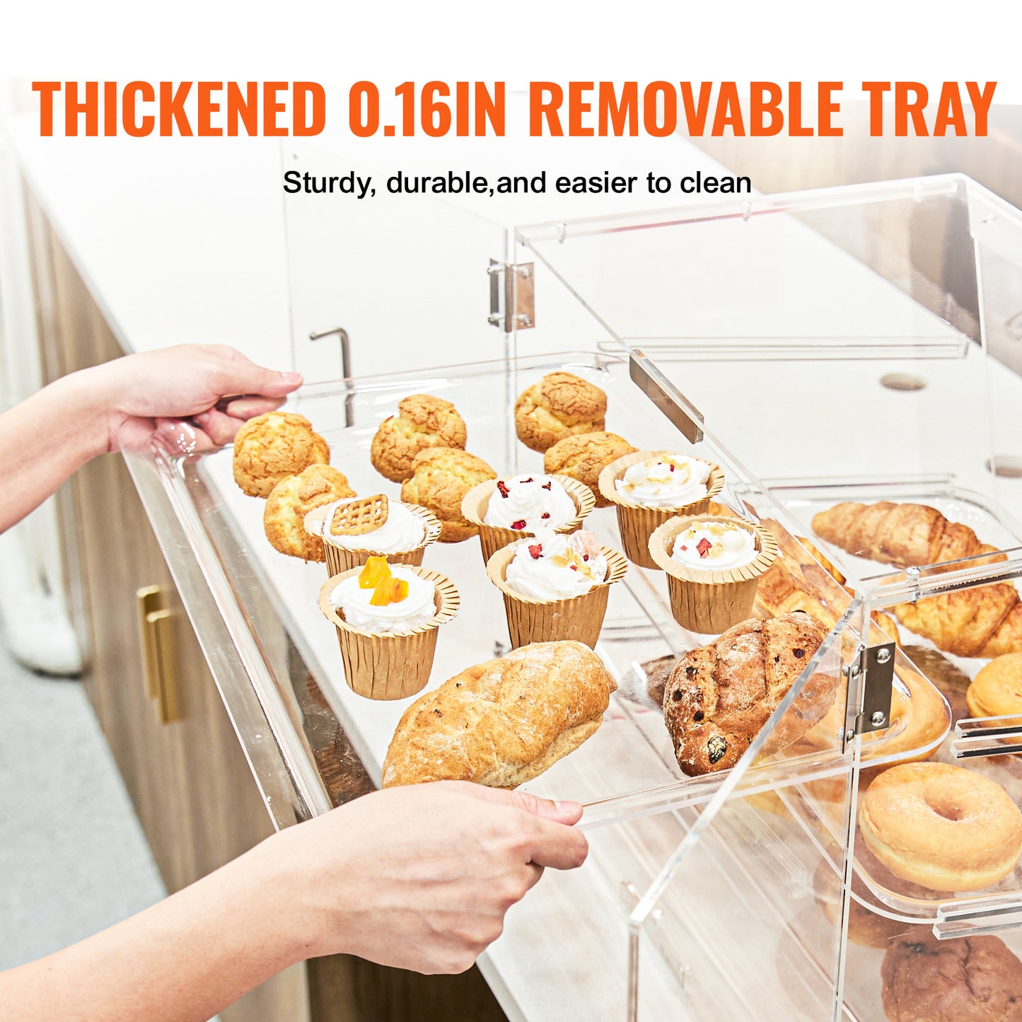 Displaycase Acryl – Gebaksvitrine – Snoepdispenser – Brooddisplay – Donutvitrine – 2 Etages Met Verwijderbare Trays – Roestvrijstalen Handgrepen