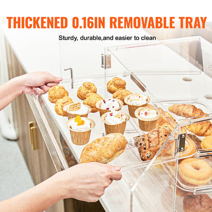 Displaycase Acryl – Gebaksvitrine – Snoepdispenser – Brooddisplay – Donutvitrine – 2 Etages Met Verwijderbare Trays – Roestvrijstalen Handgrepen