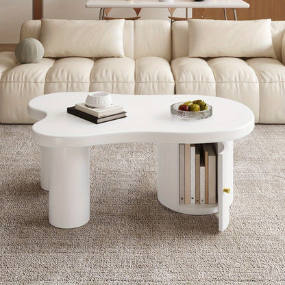 Salontafel – Salontafeltje – Koffietafel – Woonkamertafel – Bijzettafel – Modern Asymmetrisch – Met Opbergruimte – MDF Wit – Compact 100x60x37 cm