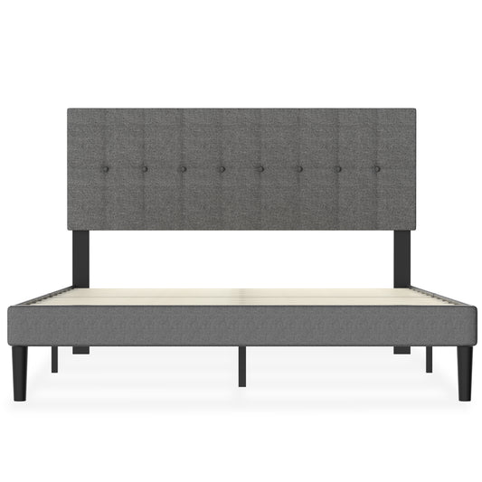Bedframe – Bed – Slaapbed – Ledikant – Boxspring – 140x200 cm – Linnen Bekleding – Stevig Metalen Frame – 12 Latten Voor Optimale Ventilatie