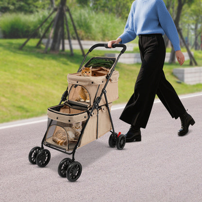 2-Tier Heavy-Duty All-Terrain Pet Cart with 4-Wheel Mobility & Handle - Chew-Resistant Oxford/PVC Mesh Design, Carbon Frame & Wheels - Multi- & Storage Cart for Dogs/Cats - /Outdoor Use Suitable for Dogs and Cats