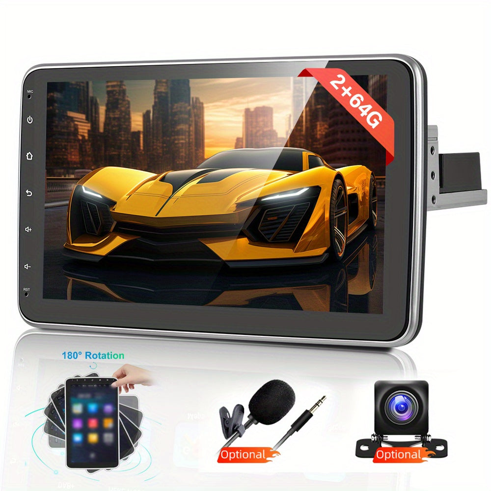 Android 15 Autoradio – 1 DIN Multimedia Systeem – Autospeaker – Navigatie Radio – Touchscreen Auto Audio – 10,1 Inch Draaibaar Scherm – 2GB RAM 64GB Opslag – Met Achteruitrijcamera en Microfoon