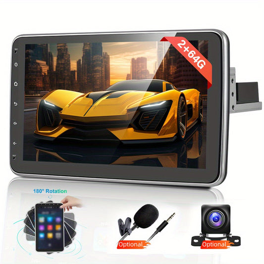 Android 15 Autoradio – 1 DIN Multimedia Systeem – Autospeaker – Navigatie Radio – Touchscreen Auto Audio – 10,1 Inch Draaibaar Scherm – 2GB RAM 64GB Opslag – Met Achteruitrijcamera en Microfoon