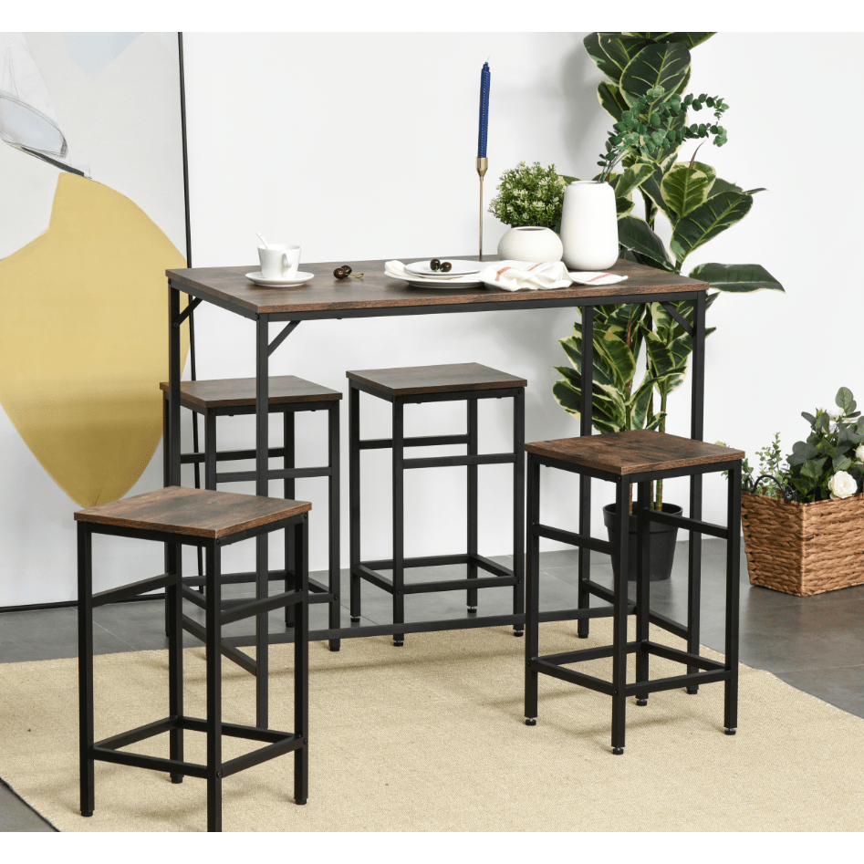 Bartafelset Industrieel – Bartafel – Barmeubel – Barkrukken – Keukentafelset – Zwart Metalen Frame – Eikenhout Look – Compact Design – Stevige Voetensteunen