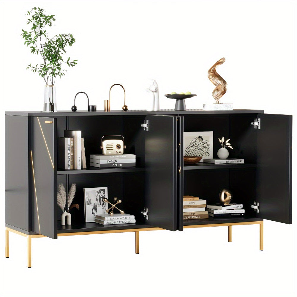 Dressoir – Dressoirkast – Ladekast – Opbergkast – Buffetkast – Zwart met Gouden Metalen Accenten – 150x80x40 cm – TV Meubel