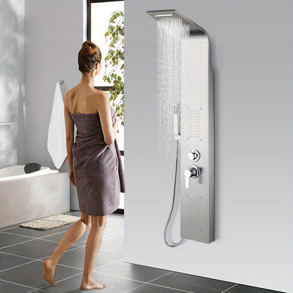 Doucheset – Douchepaneel – Douchekolom – Regendouche – Handdouche – Roestvrij Staal – Thermostaatkraan – 20x7x140 cm – Modern Minimalistisch Design