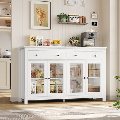 Opbergkast – Dressoir – Buffetkast – Sideboard – Vitrinekast – Hout – Glazen Deuren – Compact Minder Dan 70 cm Hoog - Wit