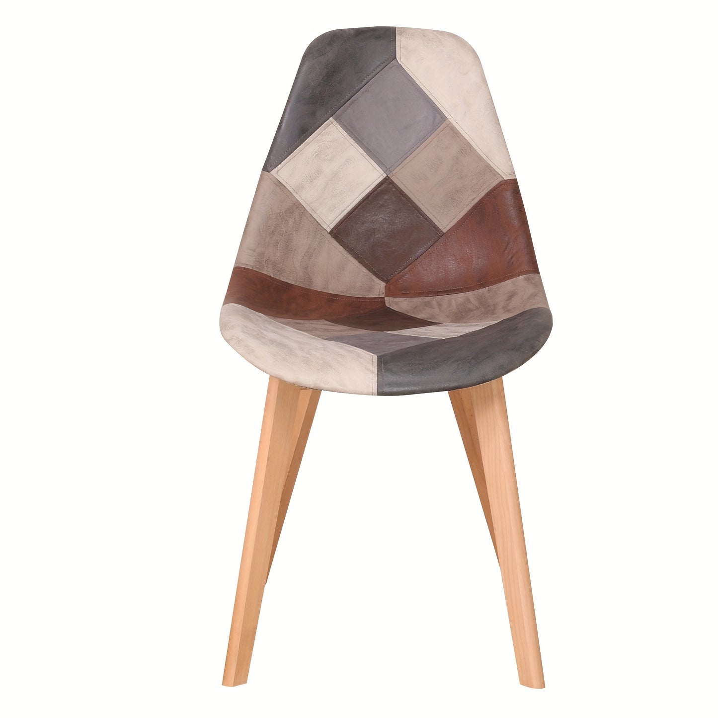 Eetkamerstoel – Stoel – Kuipstoel – Keukenstoel – Eettafelstoel – Patchwork Bruin – Beukenhouten Poot – Stevige Rugleuning