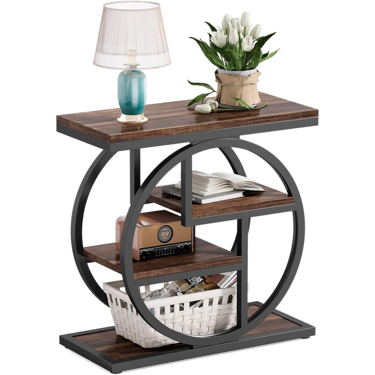 Nachtkastje – Bijzettafel – Ladekastje – Wandkast – Opbergkast – Smal Ontwerp – MDF & Metalen Frame – 4 Lades – Verstelbare Voeten