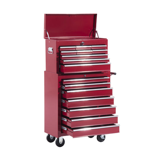 Gereedschapswagen – Werkstattwagen – Opberkkast – Mobiele Toolbox – Rolwagen – 16 Laden Met Slot – Stevig Stalen Frame Rood