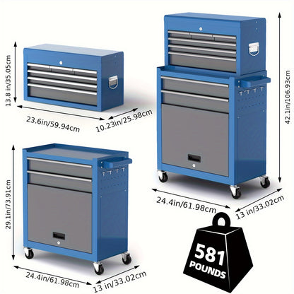 8-Laden Metalen Gereedschapskast – Tool Cabinet – Werkplaatskast – Gereedschapsbox – Gereedschapsopbergkast – Hoge Capaciteit – Vergrendelbare Wielen – Blauw