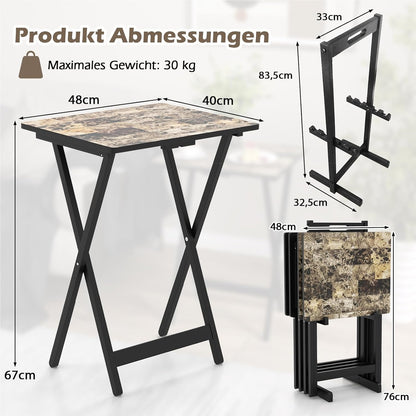 Vouwtafels – Opvouwbare Tafels – Opklapbare Bijzettafels – Bistrotafels – Tuin- en Balkon Tafels – Rubberhout Frame – Waterbestendige Marmerlook Werkblad – Set Van 4 – Draagbaar Met Handvat