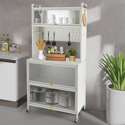 5-laags Opbergwagen – Opbergtrolley – Opbergrek – Opbergkast – Opbergtrolley Met Wielen – Carbonstaal Wit – Verrijdbaar Met Remmen – Max 200kg Belastbaar