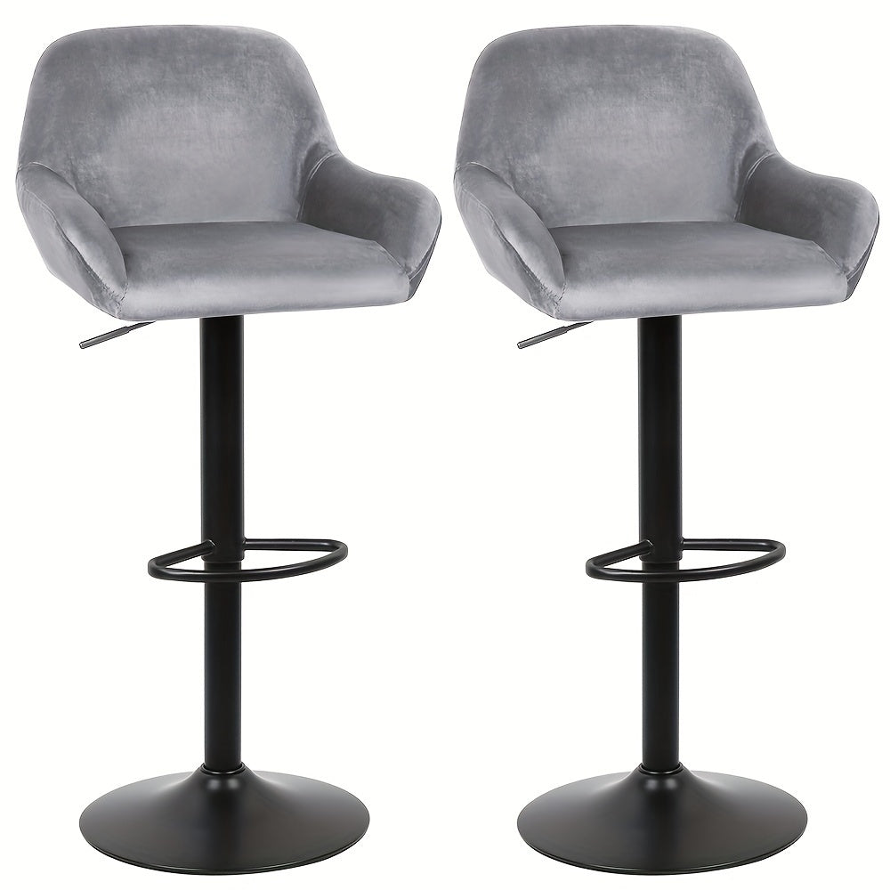 Barstoel – Barkruk – Barstoelen – Keukenstoel – Zithoekstoel – Set van 2 – 360° Draaibaar – Verstelbare Zithoogte 86-106 cm – Fluwelen Bekleding – Zwart Metalen Frame