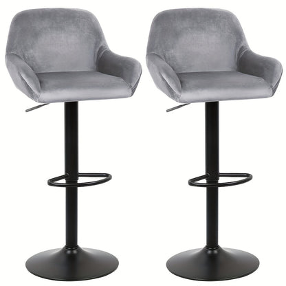 Barstoel – Barkruk – Barstoelen – Keukenstoel – Zithoekstoel – Set van 2 – 360° Draaibaar – Verstelbare Zithoogte 86-106 cm – Fluwelen Bekleding – Zwart Metalen Frame