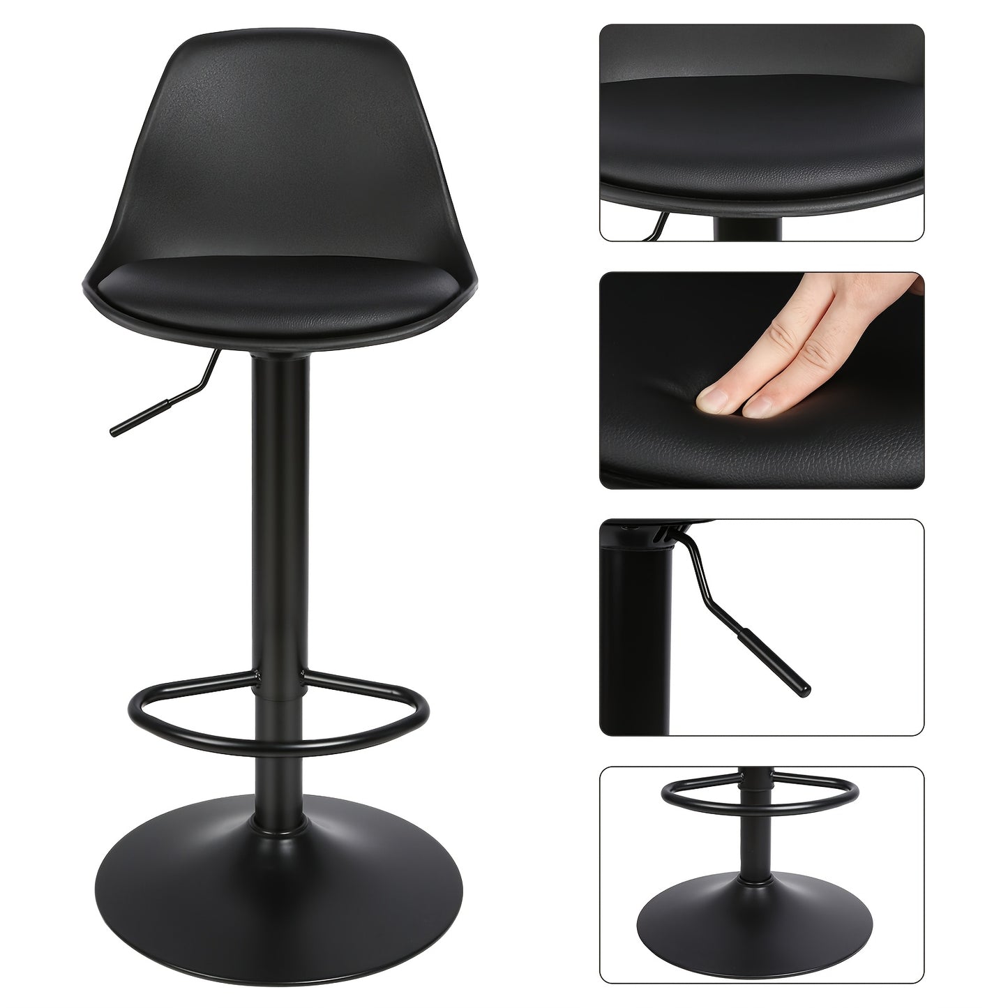 Barstoel – Barkruk – Barstoel Met Rugleuning – Barstoel Met Voetsteun – Set Van 4 – Verstelbare Zithoogte – PU-Leren Bekleding