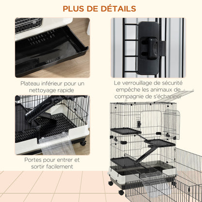 Kooi Kleine Huisdieren – Dierenkooi – Rattenkooi – Knaagdierkooi – Konijnenkooi – Drie Verdiepingen Met Ramps – Uitneembare Metalen Onderplaat – Zwart – 182x81x114 cm – Stevig Metaal