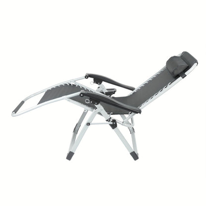 Foldable Space Saving Lounge Chair With Headrest & Side Tray - Oxford Fabric, 60x87x110cm For Patio, Garden, Balcony