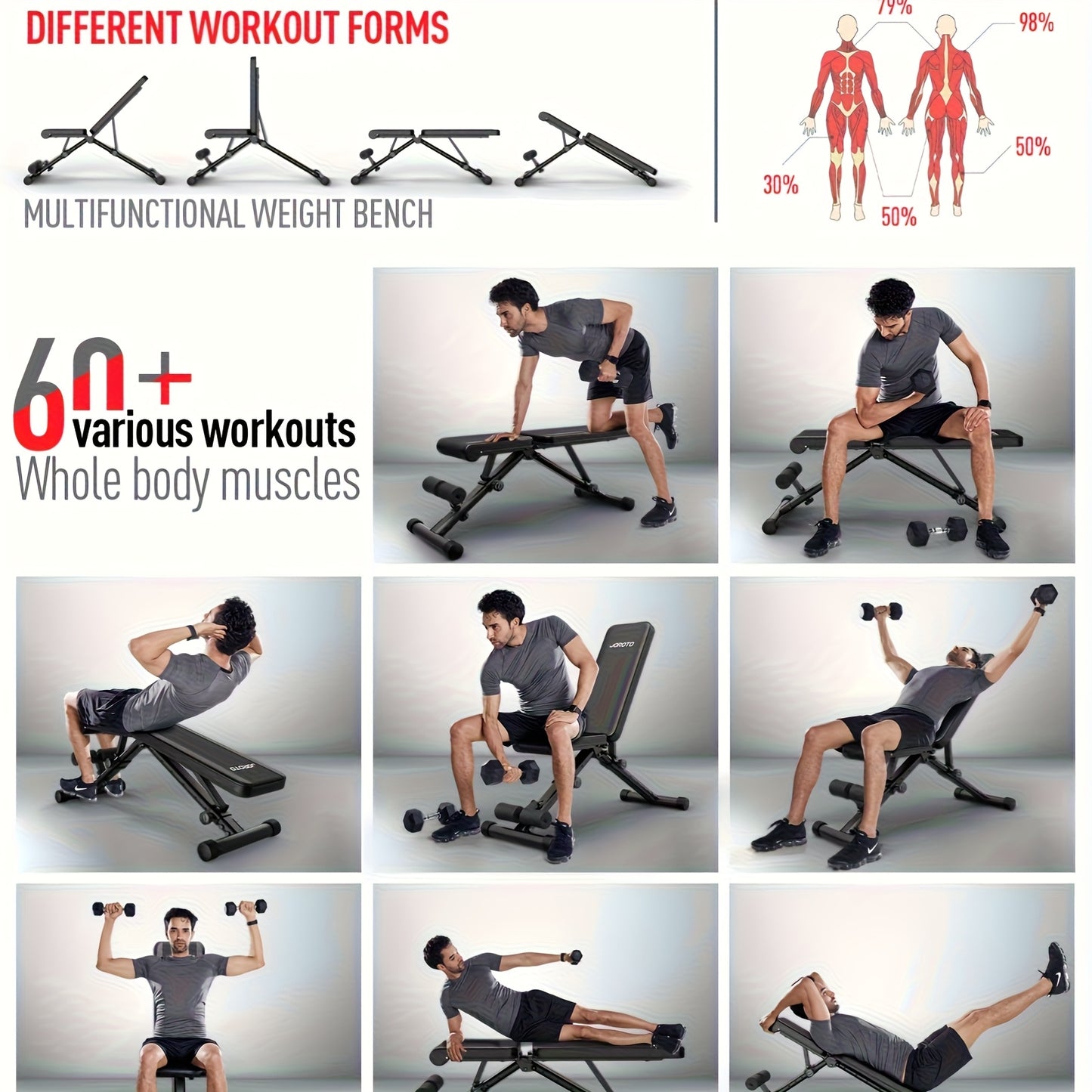 Fitnessbank – Halterbank – Trainingsbank – Bench Press Bank – Gewichthefbank – Verstelbaar in 4 standen – Draagvermogen tot 317,5 kg – Inklapbaar met autolock-systeem