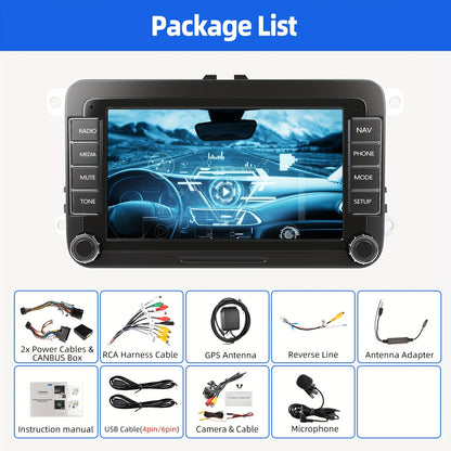 Android 15 Autostereo – Multimedia Systeem – Autoradio – Navigatie – Touchscreen Radio – 7 Inch HD IPS Scherm – 4GB RAM + 64GB Opslag – Draadloze Android Auto en CarPlay – Stuurwielbediening Compatible VW/Seat/Skoda