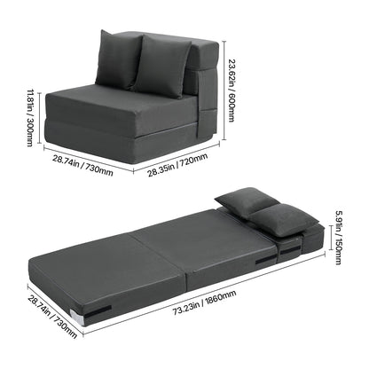 Bedbank – Klapbank – Slaapbank – Slaapstoel – 3-in-1 Multifunctioneel – Donkergrijs – Hoogwaardig Veerkrachtig Schuim – Afneembare Wasbare Hoes