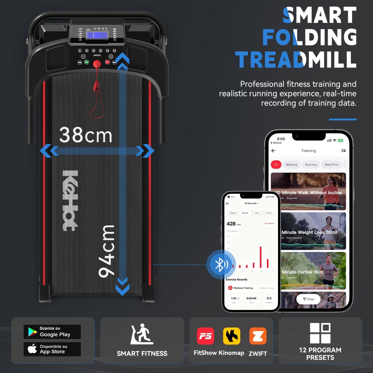 Smart Home Walking Treadmill with Multi-Function Display Quiet DC Motor EU 220-240V Support 12 Preset Workout Programs Ideal for Indoor Light Exercise