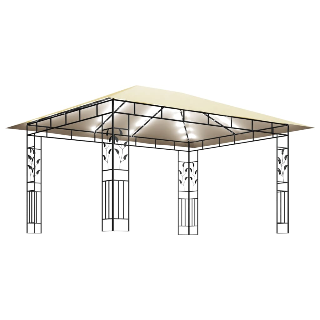 Zonnescherm – Tuinpaviljoen – Overkapping – Pergola – Prieel – 4x3 Meter – Stabiel Staalframe – Ingebouwde Lichtslinger