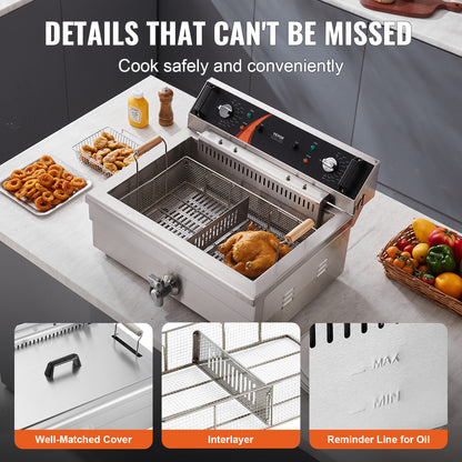 Elektrische Friteuse – Frituurpan – Snackmaker – Frituurketel – Friteuse 29 Liter – Grote Capaciteit – Snelle Opwarming – Roestvrij Staal