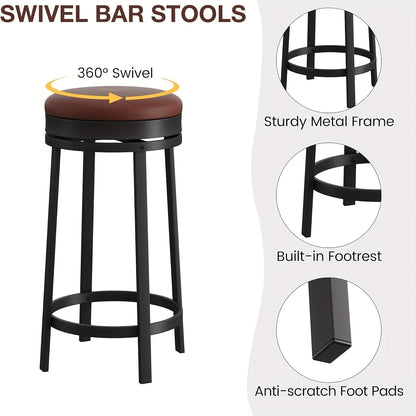 Set Of 4 Swivel Bar Stool Round Kitchen Chair Modern Chair Without Backrest, Mid-Century Style, Height 65cm, for Kitchen, Bar, Restaurant, Restaurant Furniture, Dining Room Chair, Swivel Stool, Easy Assembly, Durable Material